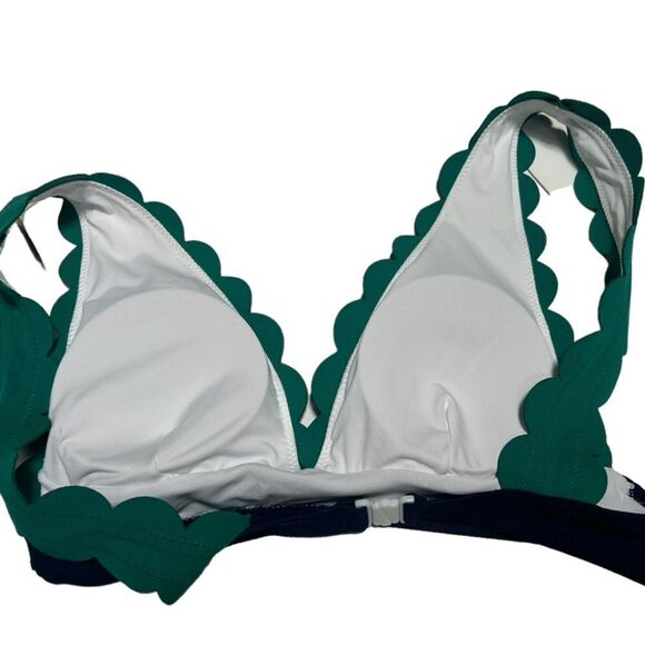 Cupshe Green Bikini Navy Blue Scalloped Trim Padded Triangle Top Size Medium - Picture 12 of 13